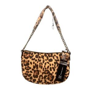 INC Zoiey Tote Bag Women’s Leopard Print Faux Fur Chain Strap Shoulder Purse NWT